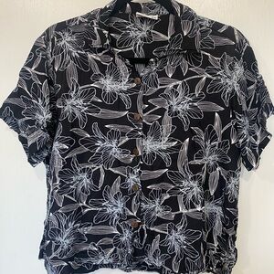Black and White tropical flowers Button Down Shirt